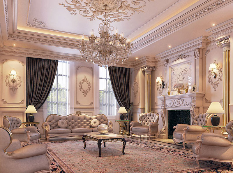 Phòng khách tân cổ điển áp dụng cho biệt thự